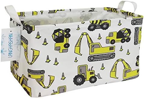 LANGYASHAN Rectangular Storage Bin Collapse Canvas Fabric Cartoon Storage Basket with Handles for Organizing Home Kitchen Boys and Girls Toys Office Closet Shelf Baskets(Rec Pink Dancing Unicorn)