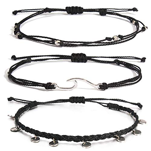 Image of Waterproof String Anklets Cute Beaded Ankle Bracelets Beach Wave Anklet Stainless Steel Coin Boho Ankle Jewelry for Women