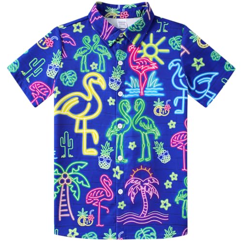 Image of uideazone Boys Novelty Print Short Sleeve Button Down Hawaiian Shirt 5-14Y