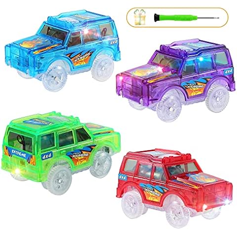 Save Unicorn Tracks Cars only Replacement, Toy Cars for Tracks Glow in The Dark, Car Tracks Accessories with 5 Flashing LED Lights, Compatible with Most Car Tracks for Kids Boys and Girls(4pack) Cover