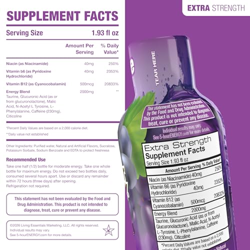 Image of 5-hour ENERGY GRAPE Flavor, 30 Count, 1.93 Fl Oz Energy Shot, Extra Strength, Amino Acids, B Vitamins, Sugar Free and Zero Calories