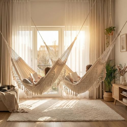 Outdoor Hammock Garden Cotton Hammock Macrame Fringe Hammocks Boho - image 3