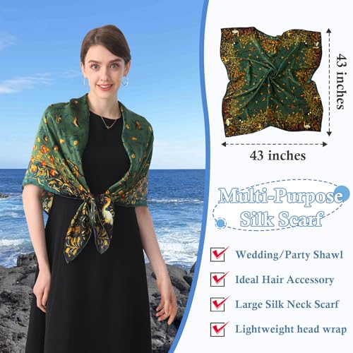 43" Large Square Silk Head Scarf Stain Bandanas for Women 100% Silk Scarf for Hair Wrapping at Night3