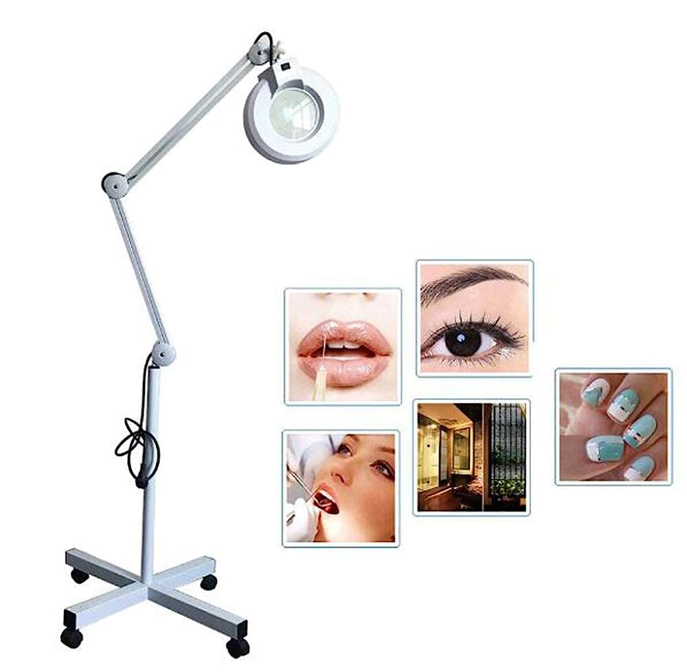 CRODY Magnifiers, 5X/8X Magnifier Lamp,Floor Lamp, Magnifying Glass, Foldable Swivel, Height Adjustable for Beauty Manicure Tattoo Skiare Equipment Gift of Love