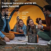 SinKeu Tragbare Powerstation 99Wh,150W Solar Generatoren Akku mit 230V AC/Car Lighter Port/USB Ausgabe,für Reise Camping Wohnmobil und als Notstromaggregat (Black) – Ansicht 2