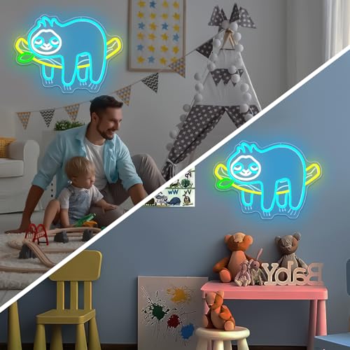Image of Sloth Neon Sign Cute Sloth Neon Lights for Bedroom Dimmable USB Led Sign Light Up Sign Sloth Gifts for Kids Girls Boys Sloth Birthday Decorations