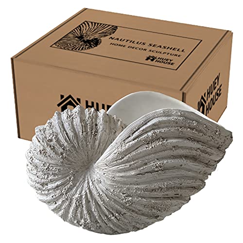 Huey House Nautilus Shell Sculpture - Replica Beach Themed Ocean Decor for Home - Rustic White Resin 10¼" x 6" x 8" Crafted Coastal Seashell Shelf Decor Gift-Boxed - Image 9