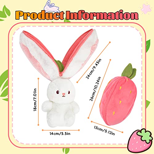 Vibbang Easter Plush Bunny Toy, Reversible Carrot Strawberry Pillow With Zipper, Cute Plushies Doll - Image 2