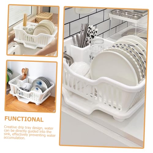 Práctico escurridor de platos hecho de material multifuncional que ahorra espacio, diseño blanco, fácil de montar, escurridor de platos de cocina para fregaderos y superficies de trabajo
