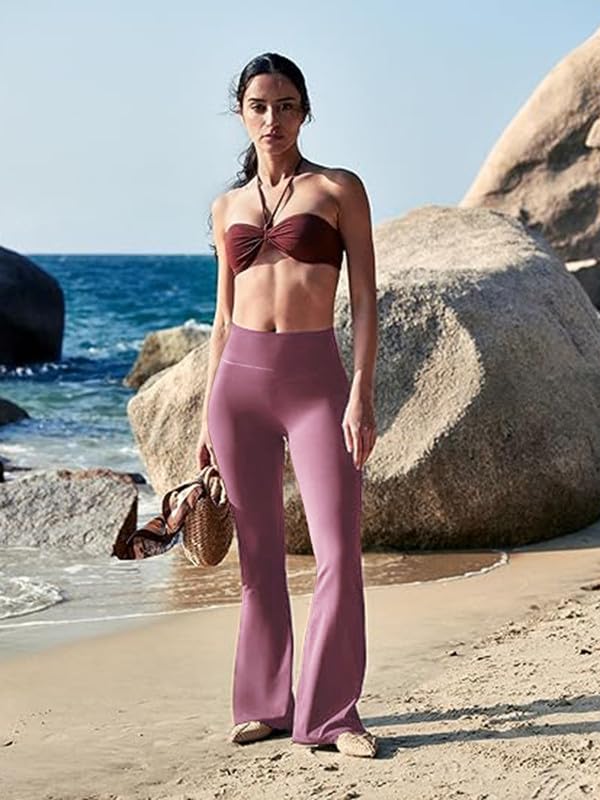 Image of CHKOKKO Gym Pants for Women Workout High Waist Flared Yoga Pants for Woman with Side Pocket Quick Dry Body Fit Stretchable Sports Leggings Trousers Activewear Lower