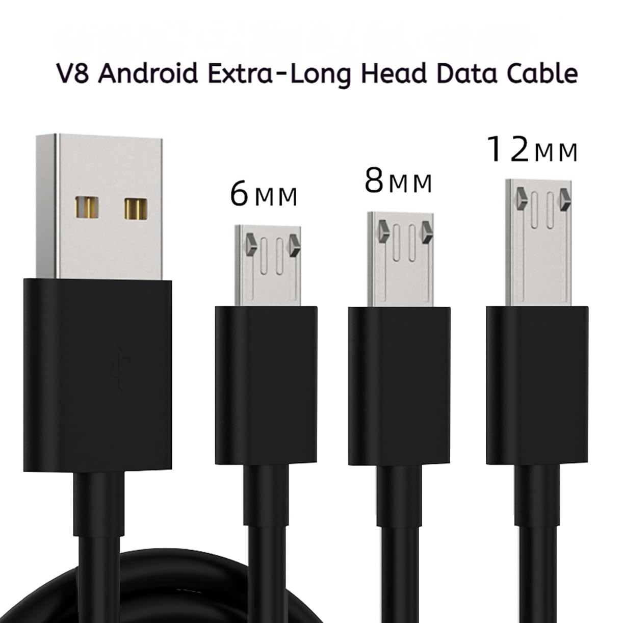 Cable micro USB de punta larga de 3 pies, 6 mm, 8 mm, 12 mm, compatible con Blackview BV4000 BV4900 BV5500 Pro/Plus BV5800 BV6000s/Oukitel WP12 WP8 Pro, WP6/Doogee/Ulefone Armor X7 Pro X6 teléfonos