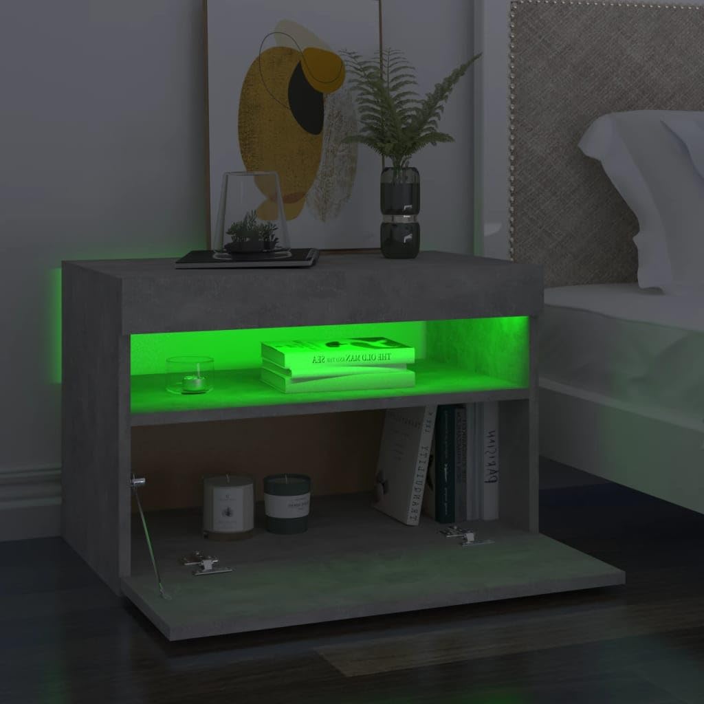 Moderner Nachttisch mit RGB LED Beleuchtung und USB Anschluss | Stabiler Nachttisch mit praktischem Stauraum | Automatische Farbwechsel Beleuchtung für elegantes Ambiente