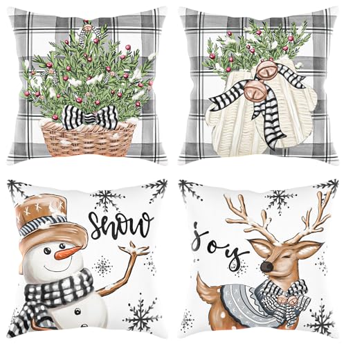 Ambesty Christmas Kissenbezug 40x40, 4 Stück Weihnachtskissen...