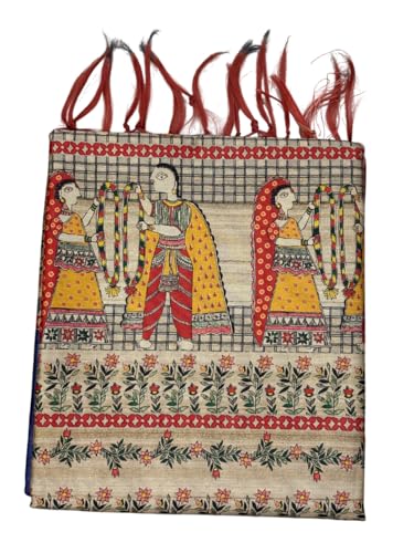 Image of Sanavi's Saree Kuthir Pure Handloom Tussar Ghicha Madhubani Printed Silk Saree with Blouse Piece inside