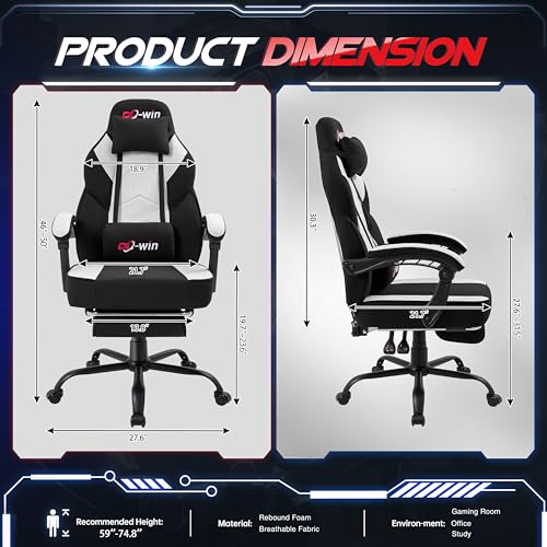 Image of Gaming Chair for Adults with Footrest & Massage Lumbar Support, Ergonomic High Back Gamer Chair, Adjustable Swivel Computer Gaming Chairs with Headrest and Linkage Armrests,Black