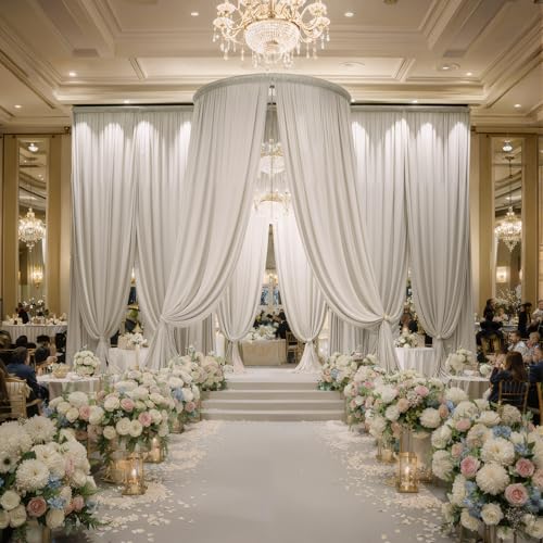 Image of 20ftx15ft Beige Backdrop Curtains for Parties, Wrinkle Free Polyester Beige Photo Backdrop Drapes 4 Panels 15 ft Long Back Drop Cloth for Wedding Birthday Photography Background Party