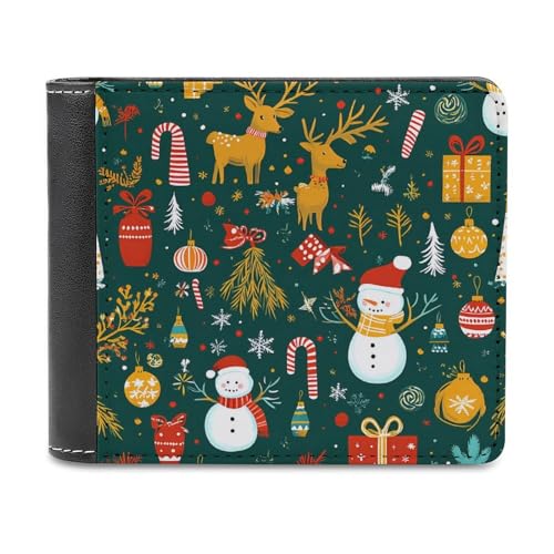 Christmas Reindeer Snowman Gift Fashion Bifold Wallets for Men Women Slim & Thin Credit Card Holder Wallet Purse