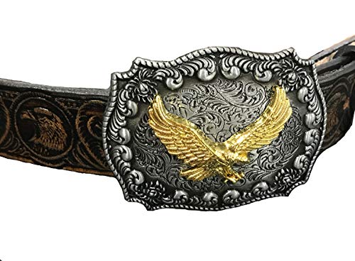 American Eagle Design Handmade Mens Leather Belt Flying Eagle Buckle 1.5" Wide Cocoa2