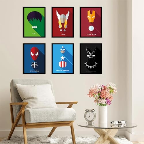 Image of CodersParadise Wood Superhero Avatar Wall Poster Frames - Pack of 6 | Framed Aesthetic Posters | 8 x 12 cm A4 Size Decorative Wall Art for Living Room, Bedroom, Home & Office Decor