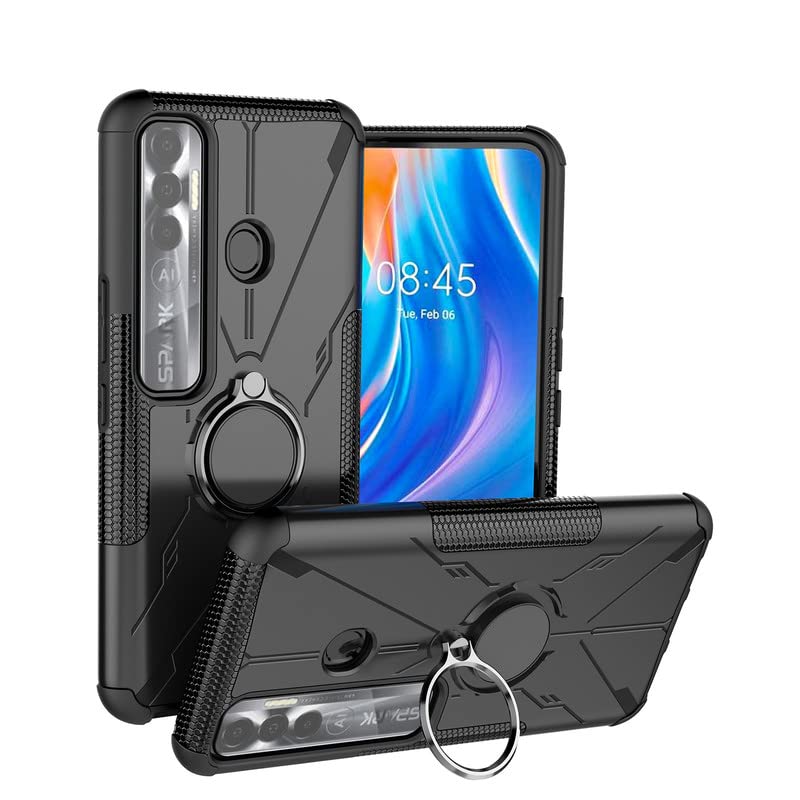 Glaslux Tecno Spark Pro (Mecha Case Shockproof Bumper Defender Hybrid)  Polycarbonate Ring Case Back Cover for Tecno Spark Pro Black