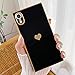 Urarssa Compatible with iPhone Xr Case Rectangle Cute Plating Gold Luxury Love Heart Phone Case for Women Girls Shockproof Raised Full Camera Lens Protection Bumper Cover for iPhone Xr, Black