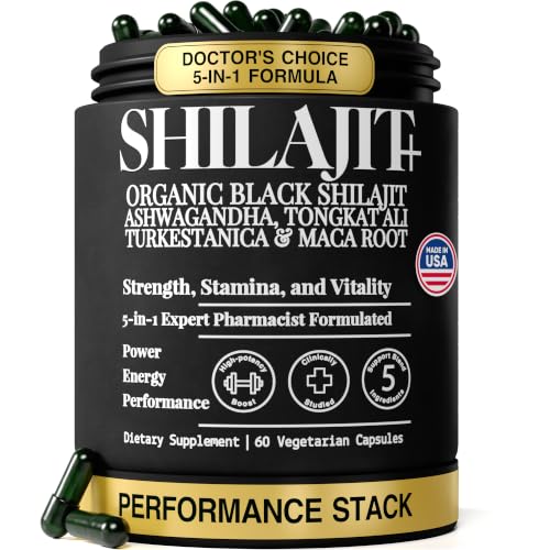 Highest Potency Black Shilajit for Men 80% Fulvic Acid Tongkat Ali Ashwagandha & Turkesterone Pure Himalayan Shilajit Capsules Natural Test Booster Male Enhancing Supplement