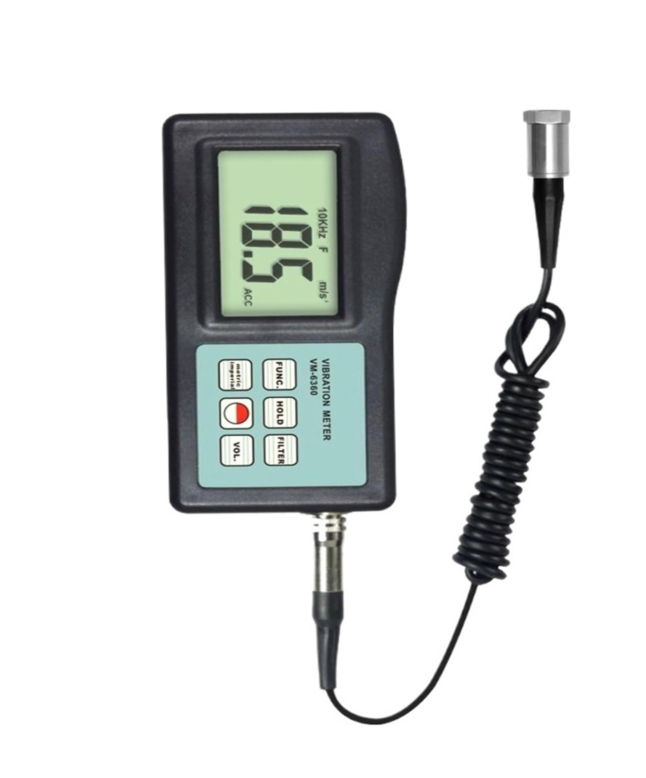 Medidor de vibración de precisión VM-6360 for medir movimiento periódico, precisión del 5% de lectura + 2 dígitos, velocidad de 10 Hz a 1 kHz. Mediciones precisas y repetibles