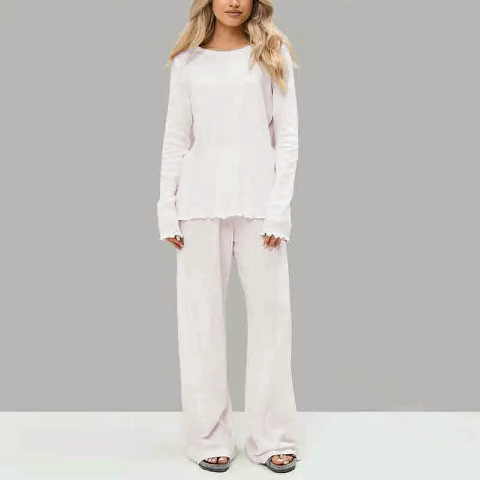 Pigiama Elegante A Maniche Lunghe da Donna, 2 Pezzi, in Morbido Cotone, Casual, per La Casa, Confortevole, Design Sottile E Primaverile-Rosa-l