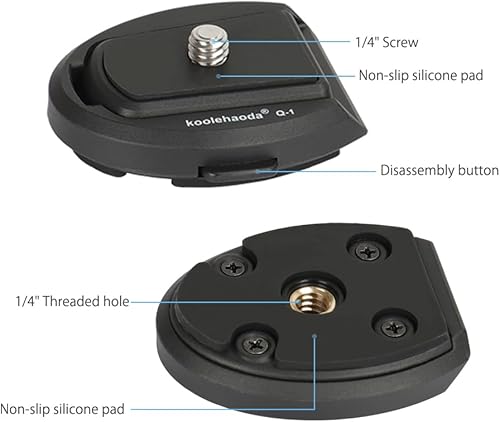 Miniatura 3 de koolehaoda Accesorio de placa de liberación rápida, 2 piezas, placa QR compacta con tornillo de 14 pulgadas, compatible con trípodemonopiepalo