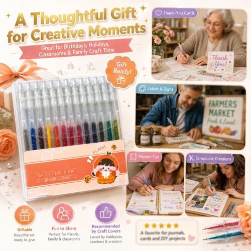 Quick-Drying Sparkle Pen Set for Cards, Planners and Scrapbooks, Vibrant Glitter Ink, Smooth Fine Point, Convenient Clip, Retractable Glitter Gel Pen Set for Journaling & Drawing (24 Colors Set) - Image 7