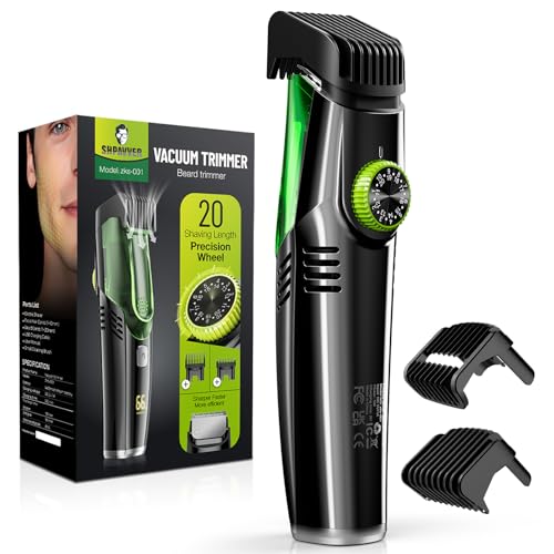 SHPAVVER Beard Trimmer for Men: Vacuum Mustache Trimmer for Less Mess -IPX7 Waterproof- Rechargeable Electric Beard Cutting Kit with Adjustable Length Comb-Built-in Vacuum for Sideburns, Stubble
