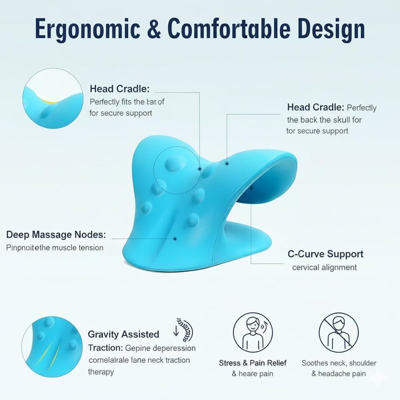 Image of Advance Neck Support Stretcher for Pain | Neck Pain Relief Product | Cervical Traction Device | Neck and Shoulder Relaxer | Massage Relaxer Accupressure Chiropratice (Blue,Unisex)