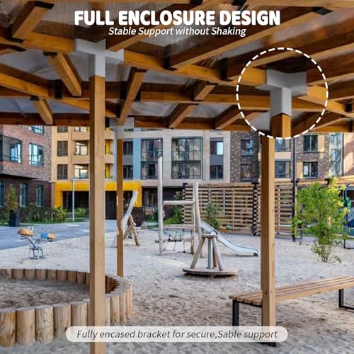 Image of 5-Way Pergola DIY Brackets Kit,Cross-Shaped Woodwork Brackets for 4 inch x 4 inch(Actual:3.5 inchx3.5 inch) Lumber,White Metal Bracket for Patio Pergolas,Gazebos,Log Cabin W /Hardware (1 Pack)