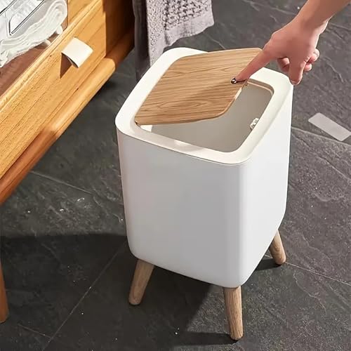 Image of House of Quirk Bathroom Trash Cans with Lids, 8 Litre Modern Office Trash Can for Near Desk, Kitchen Garbage Can Small Garbage Bin, Nordic Waste Bin (White)