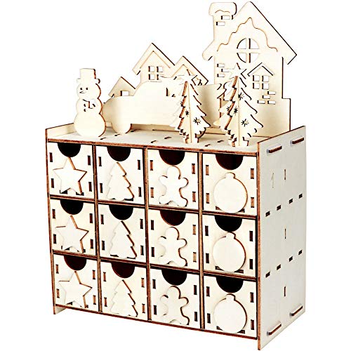 Aytai DIY Wooden Advent Calendar Christmas Advent Calendar 2019 with 24 Drawers, 24 Days Countdown Calendar for Christmas Holiday Decorations