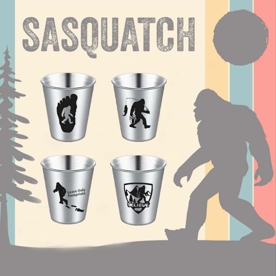 8 Pack Set Bigfoot Sasquatch 2oz Shot Glass, Stainless Steel Unbreakable Metal Shot Cup for Home Bar & Camping Gift, Best Novelty Gag Gifts - Image 2