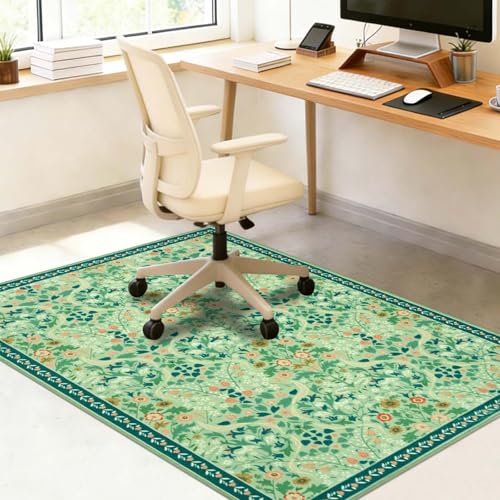 Famibay Protector Suelo Silla Ruedas 90x120cm Alfombra Silla Escritorio Antideslizante Alfombra Protectora Suelo para Silla de Oficina Lavable para Suelo Duro Baldosas Verde Floral