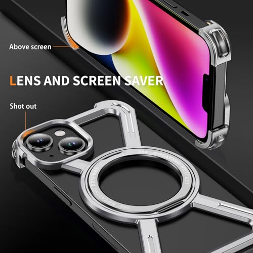 Coque iPhone 14 antichoc transparente argentée avec support rotatif IMEIKONST - 3