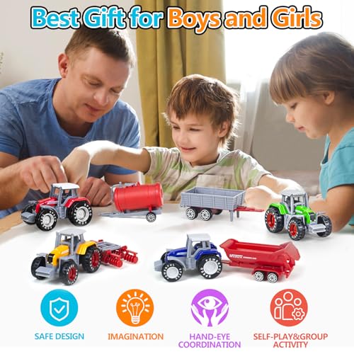 image for Tcvents 4 Pack Farm Tractor Toys, Die cast Tractor Toys with Trailers 