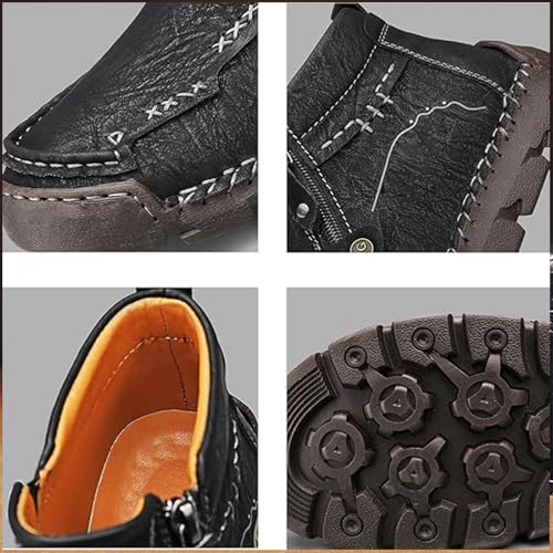 Motorcycle Boots, Men's Casual Leather Shoes Loafers Fashion Comfortable Mid-top Loafers3