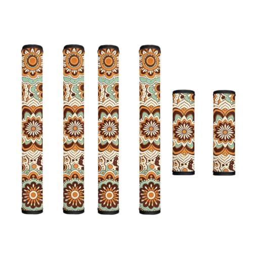 Image of 6 Pcs Refrigerator Microwave Door Handle Covers Electrical Appliances Handle Protector Keep Clean and Protected from Oil Stains, Fingerprints, Liquids, Bohemian Floral Green Orange