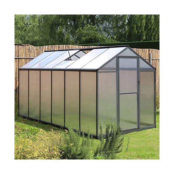 VEIKOU Greenhouse for Outdoor Heavy Duty Polycarbonate, 6' x 12' Garden Plants Green House Kit with Aluminum Frame, Lockable Door and Windows for Backyard Grey