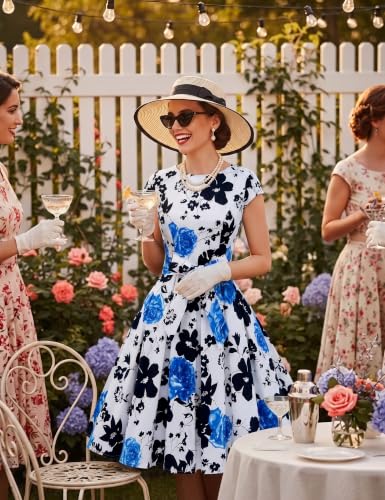 Image of Dressystar Women's Vintage 1950s A Line Cap Sleeve Cocktail Party Dress