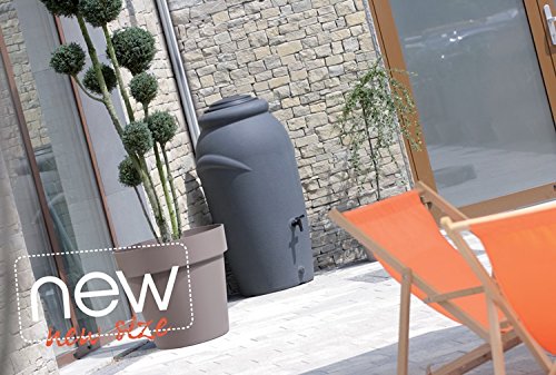 Unbekannt Regenwassertonne 210L Grau mit Wasserhahn, Regenfass Amphore 2in1, Polypropylen (PP), Rund