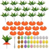 Ovveroche 15 Set Easter Yard Carrots Patch with 30 Pcs Easter Colorful Eggs DIY Artificial Plants Fake Carrots Garden Decorations for Outdoor Spring Home Lawn Garden Yard Decor