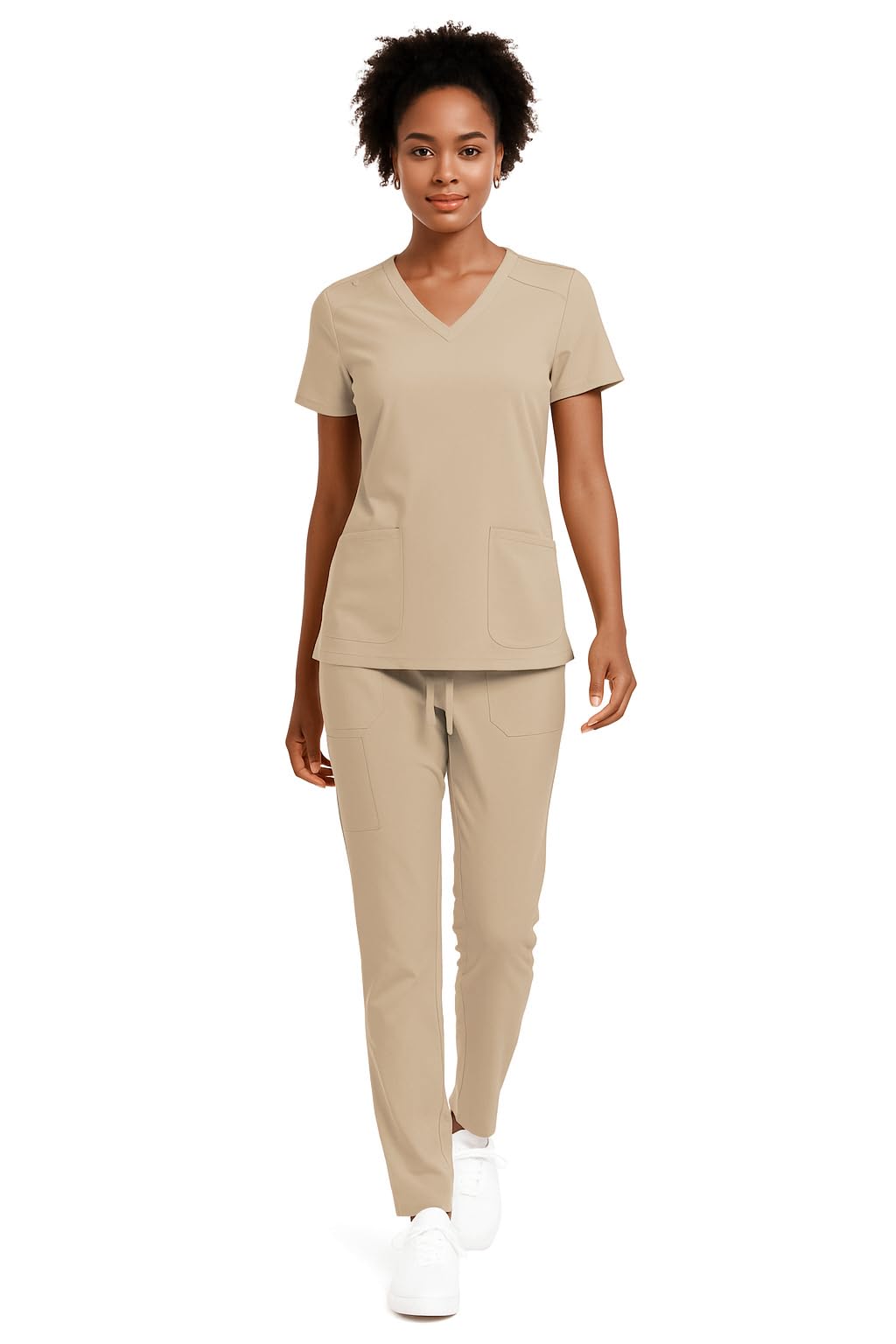 Hey Collection Womens 5-Pocket Anti-Wrinkle Scrub Set V-Neck Top Straight-Leg Pants Comfy Flexible Nursing Uniforms