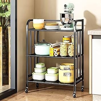 Microwave Oven Rack Shelf Organizer 3 Tier Microwave Oven Rack With Wheels Kitchen Rolling Cart Utility Shelf Storage(60cm)