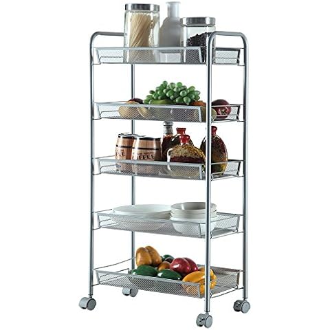 K KYMYCraft Kitchen Storage Trolley with Handle Storage Rolling Cart with 360 degree Lockable Wheels Multi-Purpose Honeycomb Mesh Rack Shelves for Office Garage Bathroom Mobile Serving Cart (5 Tiers) Cover