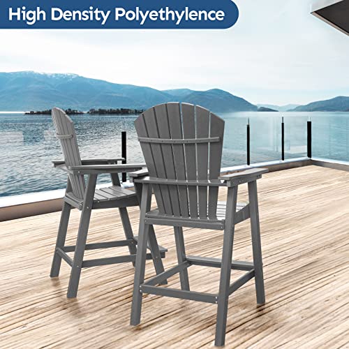 Pasamic Tall Adirondack Chair Set Of Two, Hdpe Balcony Chair, Patio Bar Stools Weather Resistant For Outdoor Deck Lawn Garden Swimming Pool, Grey #TOP4