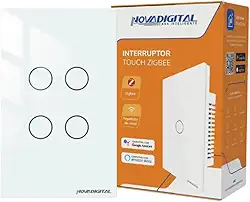 Interruptor Inteligente ZigBee 1, 2, 3 ou 4 Botões Touch Compatível Tuya Smart Life Alexa e Google Assistent - Novadigital (4 Botões, Branco)